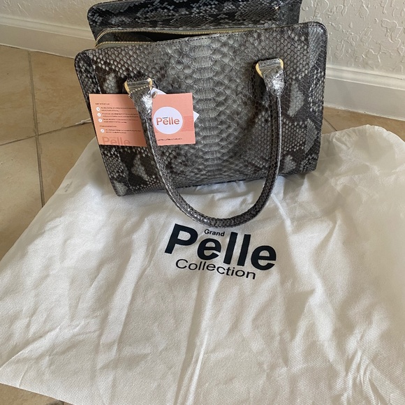 The Pelle Python Collection Dark Grey 100% Genuine Python Leather Tote Bag - Picture 1 of 5